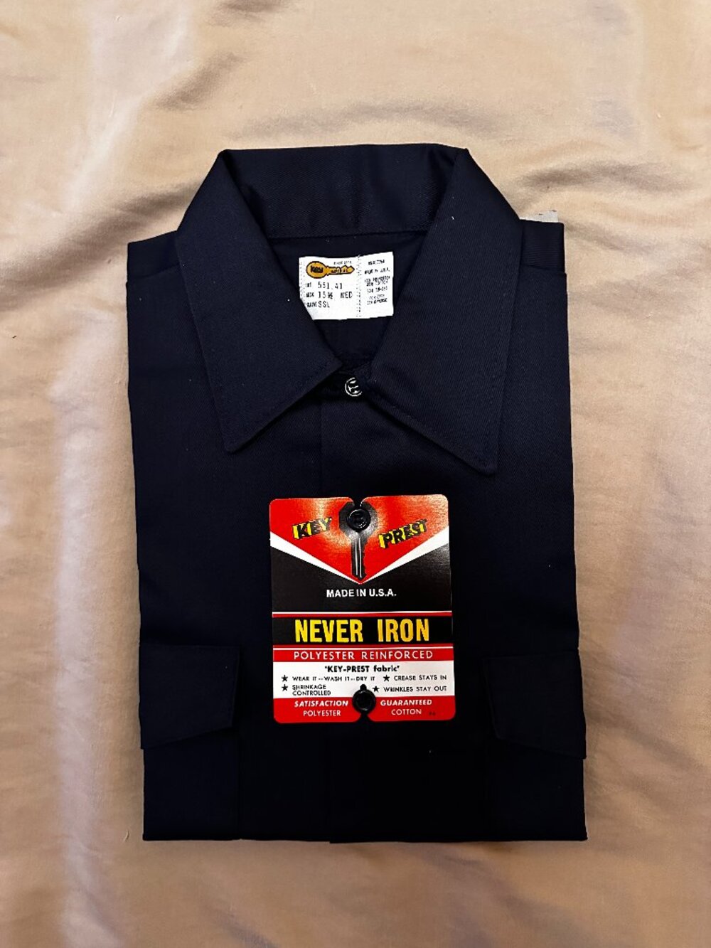 vintage 60s 70s Key Imperial NOS NWT Deadstock Black Work Shirt Twill Sz Medium